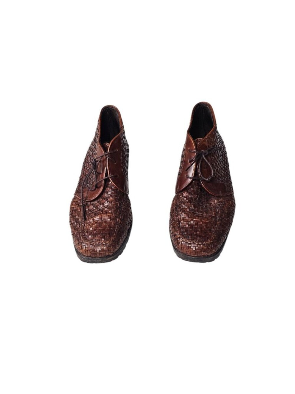 Cole Haan Vintage Womens Woven Leather Ankle Booties Brown Lace Up 9.5 B